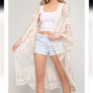 ADIVA cream Women's kimono duster 3/4 sleeve cardigan swim coverup size …